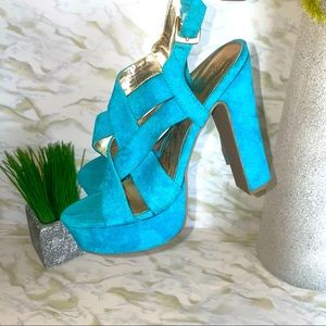 Women's Mossimo Turquise Blue Velvet Strap High Hell Shoes Women's Mossimo Turquise Blue Velvet Strap High Hell Shoes